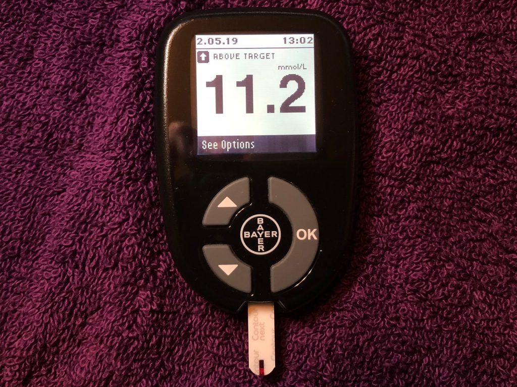 Blood glucose reading of 11.2 2 hours after eating